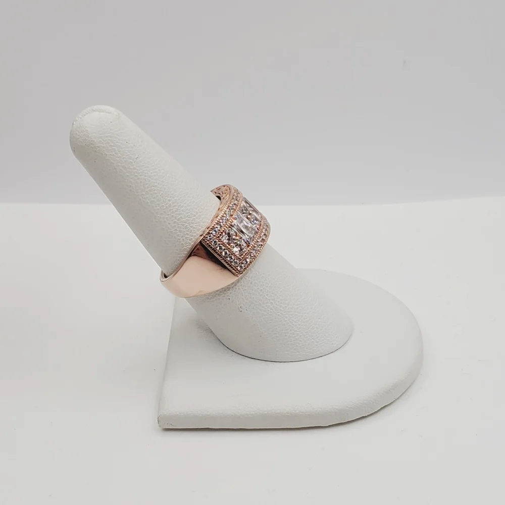 18k Rose Gold - 925 Sterling Silver Diamond Simulants Band Ring